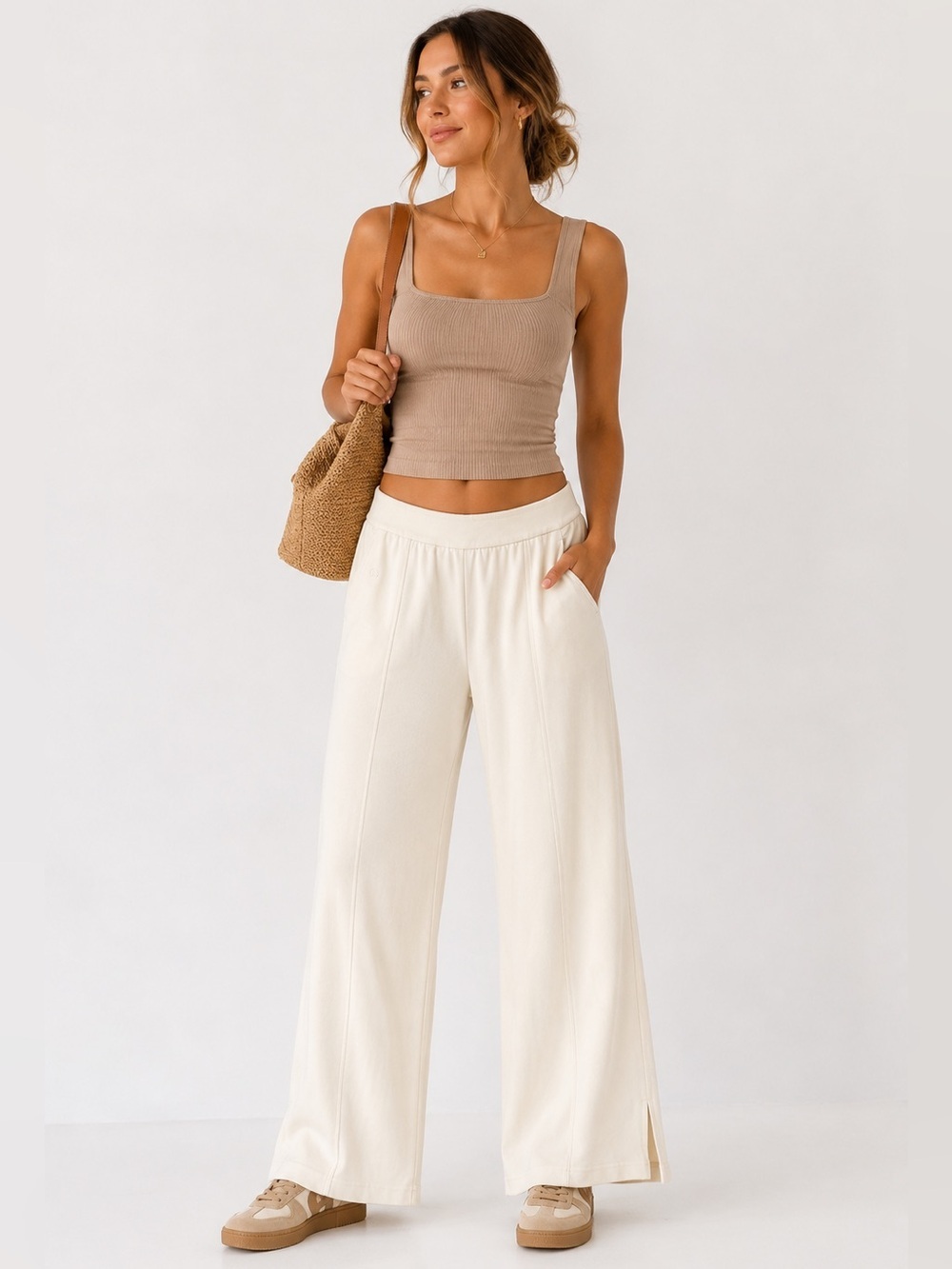 Lululemon Cream Wide Leg Modal Blend Pants Size M Soft Stretch Lounge Travel